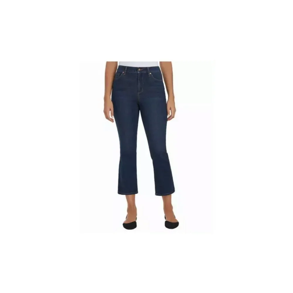 Chaps Ladies' Mid Rise Crop Kick‎ Flare Jeans Dark Blue Denim Size 6/28 NWT